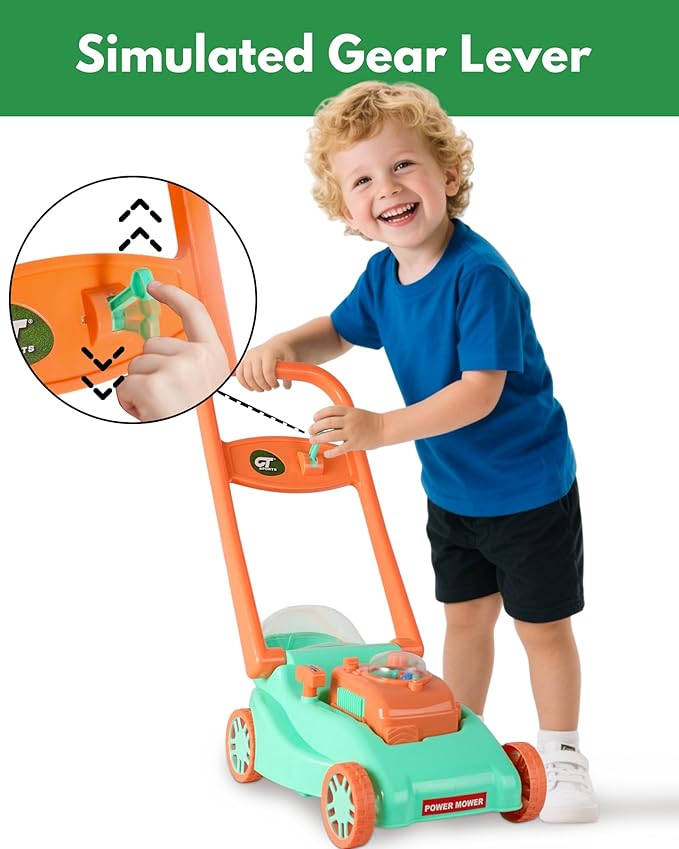 Kids Lawn Mower with Realistic Grass-Cutting Action and Sounds – No Batteries Required | Fun Outdoor Push Toy, Birthday Gift & Halloween Present for 3, 4, 5, 6, 7, 8 Year Old Boys and Girls (Green)