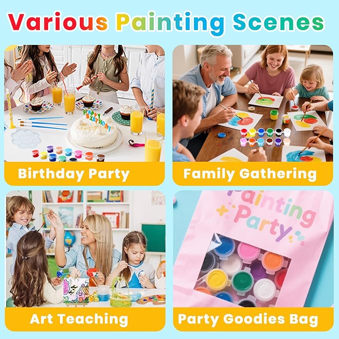 24 Pack Mini Acrylic Paint Set, 12 Colors Washable Acrylic Paint Strips with 24Pcs Painting Brushes for Kids&Adults Paint, 336 PCS Kids Painting Kit for Birthday Party Favor, Classroom, Art Gift