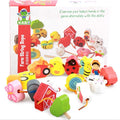 Lacing Farm Toy Wooden Block Set, Early Educational Toys String & Lacing Beads Games for Toddlers Kids Farm Animal Learning Play Set (16 Pieces)