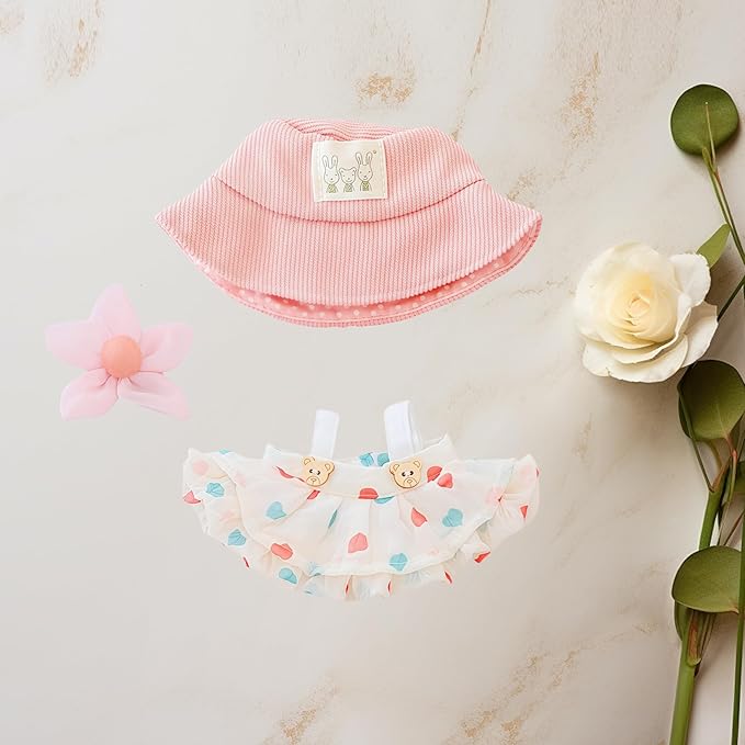 17cm Doll Clothes Set, 3 Pieces Dress Outfit Set for 6.7inch Doll Suit, Fashion Chic Hat & Clothes Accessories for 1st/2nd/3rd Gen Dolls Play & Display Light Beige