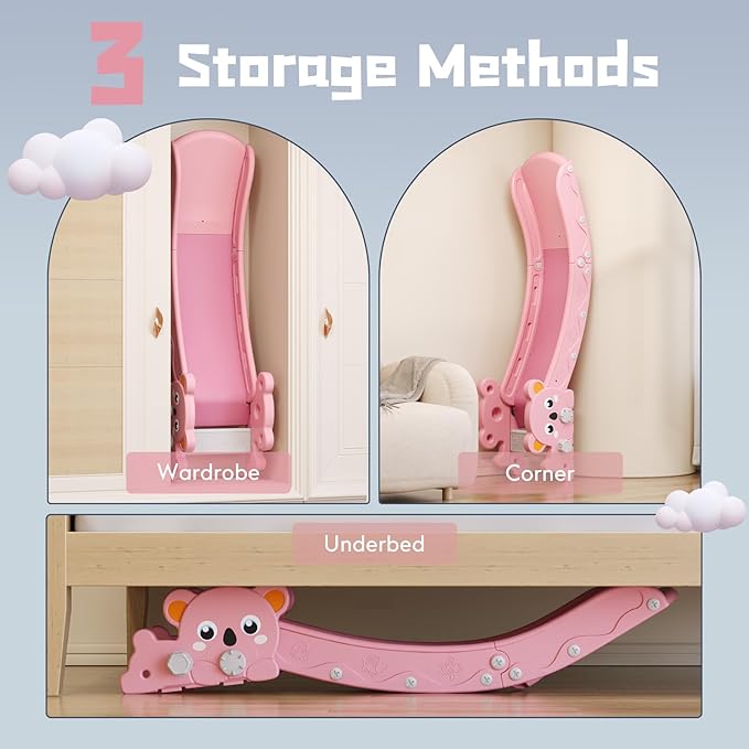 Kids Slide,L-Shaped Slide for Bed Couch Sofa Stairs,Toddler Slide for Indoor Outdoor Baby Kids Slide,Easy to Assemble,Convenient and Adaptable (Pink)