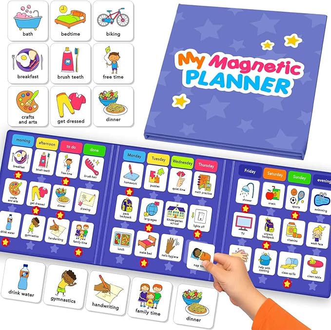 QUOKKA Magnetic Chore Chart for Kids with 72 Routine Magnets & Star Rewards - Foldable Visual Daily Responsibility Schedule and Behavior Chart for Kids - Help Kids Build Good Habits and Independence