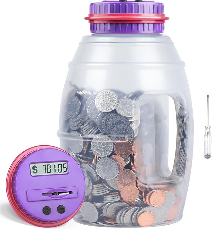 X-Large Piggy Bank for Adults Kids, Vcertcpl Digital Coin Counter Jar Money Counting Bank with LCD Counter, 2.8L Capacity Totals up Your Savings, Change Counter Coin Bank Designed for All US Coins