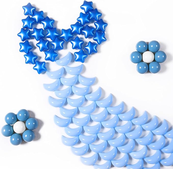 GOGOSO Ball Pit Balls Stars Moon Shapes Plastic Pitballs for Toddler Play Tent Baby Photo Props Kids Pool Water Toys Kiddie Pool Party Decor, Pearl Blue+Cream Blue+White,100PCS