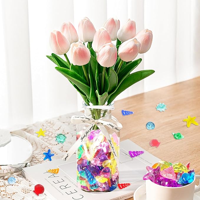 200+ Pcs Sensory Bin Filler Diving Gem Pool Toys Small Bulk Plastic Under The Sea Shells Decorations Ocean Mermaid Kit 11 Colors 6 Styles Mixed Acrylic Tiny Seashells Craft