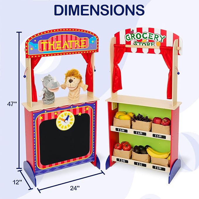 Monläurd® Wooden Puppet Theater for Kids – Montessori Pretend Play Stage, Puppet Show Set for Ages 4-8, Daycare & Home Use
