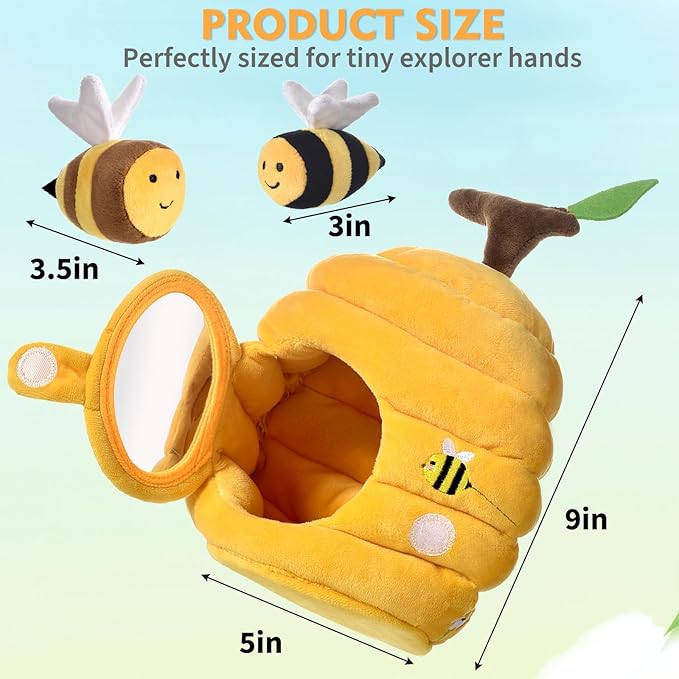 Baby Toys for 1 Year Old, Soft Beehive with 5 Stuffed Bees, Crinkle, Rattle, Mirror, Montessori Toys for One Year Old Birthday Gift, Babies Sensory Balls for 12-18 Month Baby
