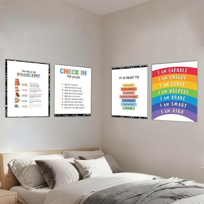 Set 12 Calming Corner Posters for Classroom Must Haves For Teachers, Composition Notebook Classroom Decor, 10x12 Calm Down Corner Supplies, Feelings Chart For Kids Ages 4-8, Feelings Wheel Poster