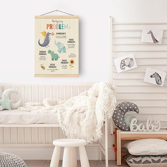 Boat Wades Mental Health Posters for Kids, How Big is My Problem Poster Hanger Frame, Anxiety Relief Hanging Wall Decor for Classroom Calm Down Corner School Counselor Office Decor, 12x16 Inch