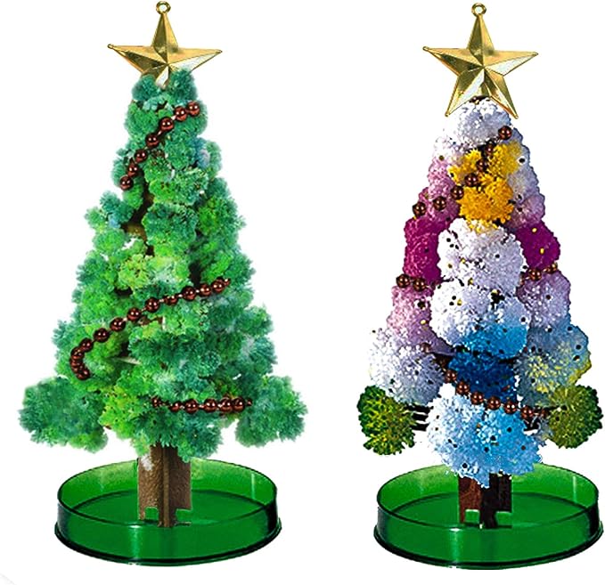 2PCS Magic Growing Christmas Tree, Crystal Christmas Tree, Green Colorful Presents Novelty Kit for Kids, Funny Educational and Party Toys DIY Christmas Decorations