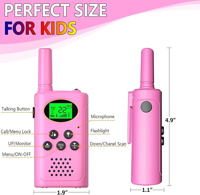 Walkie Talkies for Kids 2 Pack, Toys for Ages 4-13 Year Old Boys Girls with Flashlight LCD Screen, Long Range 22 Channels 2 Way Radio Indoor Outdoor Adventure Easter Xmas Birthday Gifts (Pink)