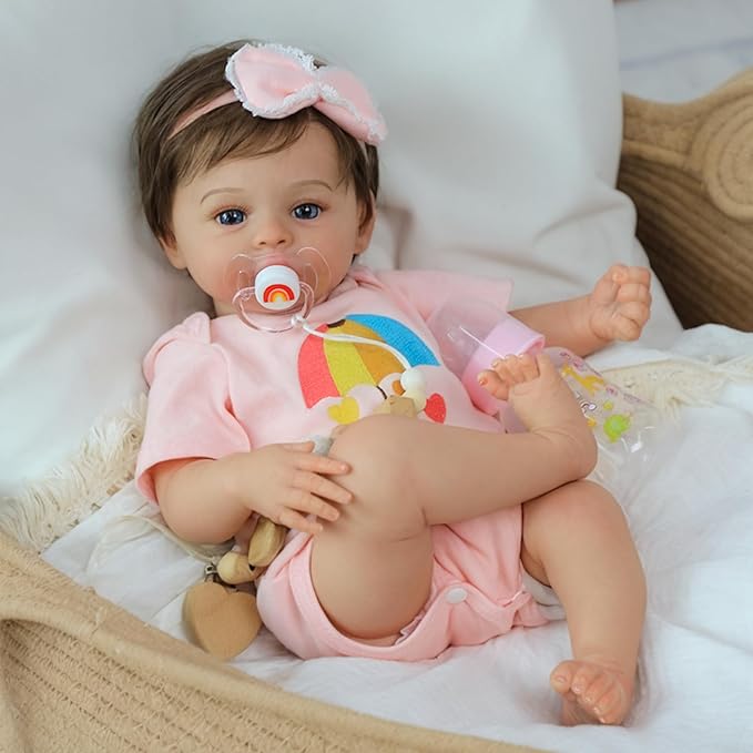 SCOM Lifelike Reborn Baby Dolls - Meadow 18 Inch Realistic Baby Dolls Newborn Girl Cloth Body Vinyl Limbs Gift or Toys Collection for Kids Age 3+