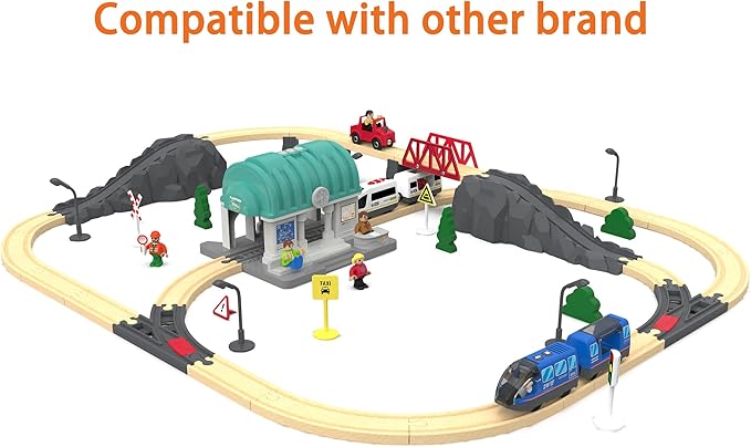 Train Station for Wooden Tracks, Train Accessories Tunnel with Sounds/Lights for Kids, Trains Toys for Motorized Cars for Railway System Compatible with Thomas & Friends, Brio, Chuggington