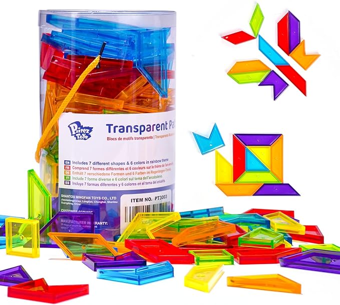 Transparent Pattern Blocks, 126 Pcs Geometric Shapes Blocks, Tangram Puzzles, Practice Sorting Counting Patterning, Math Manipulatives for Kids, Back to School Supplies, Teacher Supplies