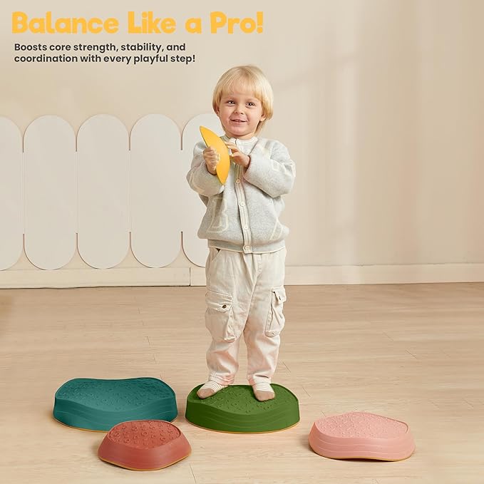 Stepping Stones – Indoor & Outdoor Obstacle Course Toys for Kids – Montessori Sensory & Motor Skill Development, Coordination & Active Play – Textured Educational Play Set