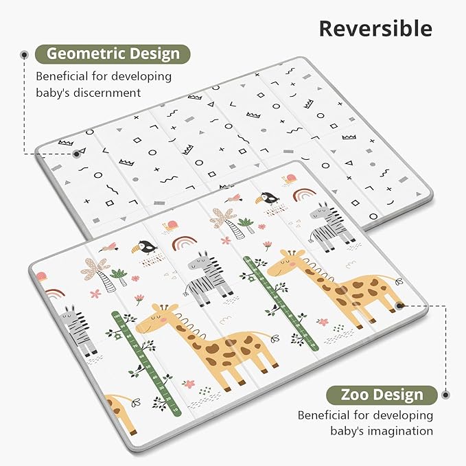 Baby Play Mat - 79" x 71" Extra Large, Foldable, Waterproof, Reversible for Indoor & Outdoor