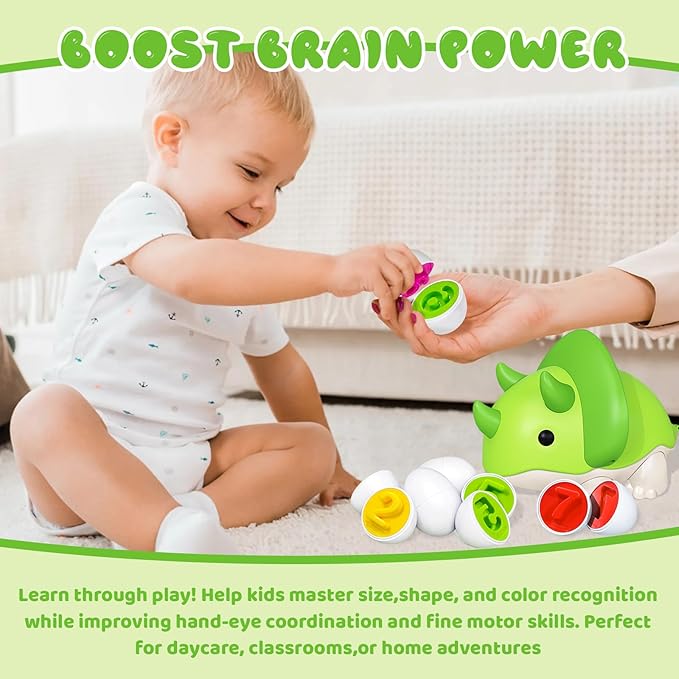 Montessori Learning Toy for Toddlers,10 PCS Color Eggs Number Eggs,Toys for Toddlers1 2 3,Sorting Fun with Numbers,Learning Egg Game Puzzle for Toddlers,Pull-Along Dino Adventure