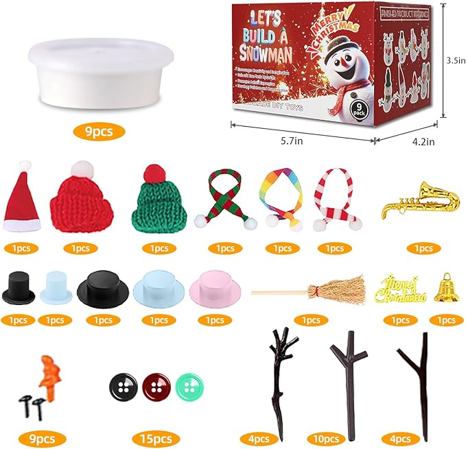 9-Pack Christmas Snowman Crafts Sets for Kids, Modeling Clay Snowman DIY Kit,Christmas Stocking Stuffers for Kids, Perfect for Winter Children's Holiday Party Decoration Gifts