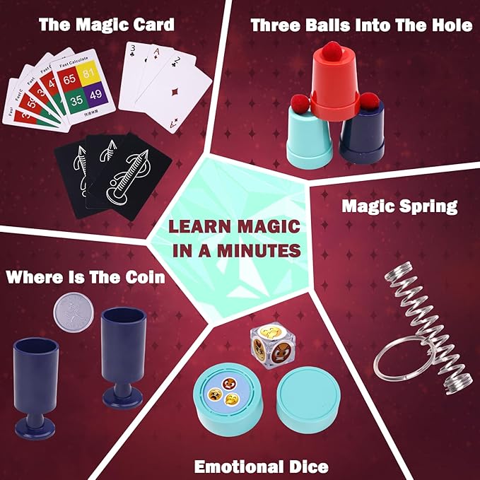 Magic Kit for Kids 28 in 1 Magic Tricks Set Age 6-8 to Perform with Step-by-Step Video Instructions for Each Trick from Professional Ages 6+