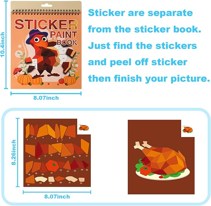 Thanksgiving Stickers for Kids Learning - Sticker Book for Ages 4-8, Boys & Girls Decorations & Party Favors