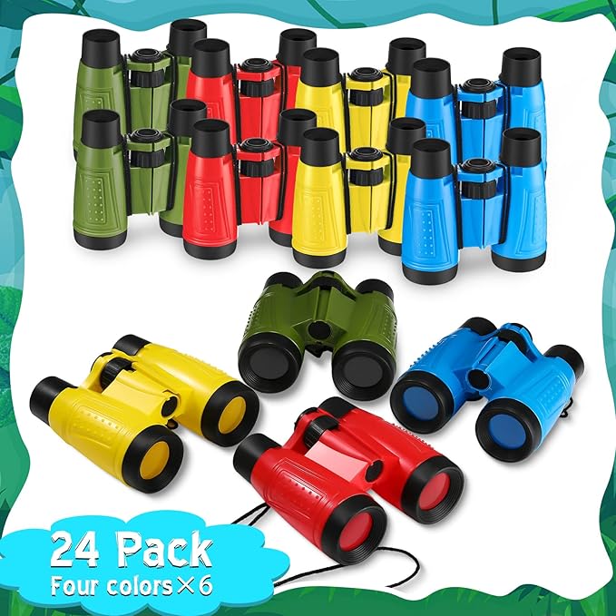 Leyndo 24 Pieces Kids Binoculars with Neck String Assorted Colors Novelty Toy Binoculars for Kids Camping Party Supplies Nature Exploration Toys for Outdoors Indoors Sightseeing, Camping, Birdwatching