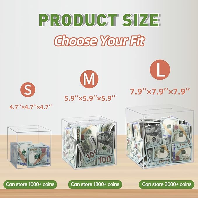 Clear Piggy Bank for Adults/Kids, Acrylic Unopenable Money Box for Cash Coin Saving, Must Break to Open, Money Saving Jar for Adults Boys Girls, Size 5.9''