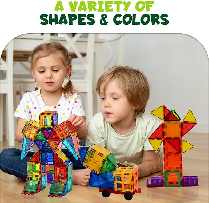 Magnetic Tiles 100 PCS with 2 Cars – STEM Building Blocks for Kids, Educational Gift for Boys & Girls