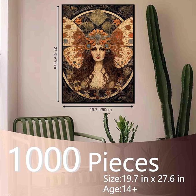 Tucocoo Butterfly Woman Jigsaw Puzzle 1000 Pieces Puzzles for Adults, Fantasy Girl Portraits Creative Style Jigsaw Puzzles for Challenging Family Activity Games DIY Puzzle for Home Decor Gifts