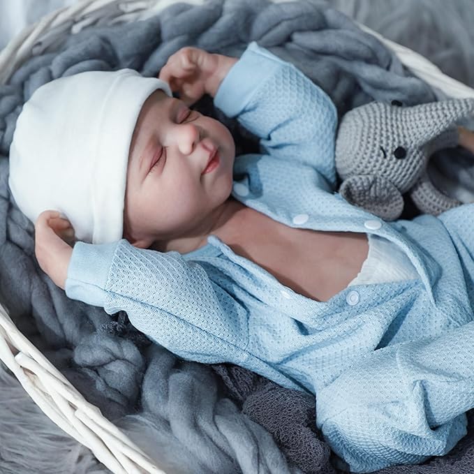 WOOROY Lifelike Reborn Baby Dolls- 18 Inch Realistic Baby Boy, Full Vinyl Body Sleeping Dolls, Poseable Real Life Newborn Realborn Birthday Gift Toy with Doll Accessories for Kids 3+