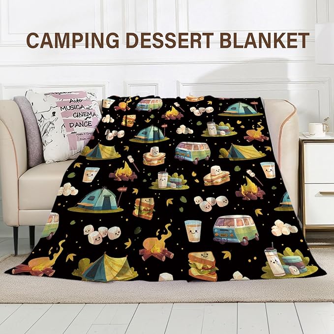 Marshmallow Blanket, Camping Blanket, Gifts for Campers, Gifts for Camping Lovers, Cute S'Mores Blanket, Camping Gifts for Couples, 50" X 60" Marshmallow Cookie Blankets Birthday Christmas