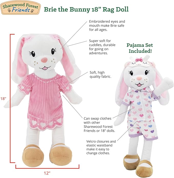 Plushible Soft Baby Doll, 18 Inch Bunny - Plush Rag Doll with 2 Clothing Sets, My First Plush Toy for Girls, Boys & Infants, Soft Baby Stuffed Toy, Adorable Companion for 1 Year Old & Up