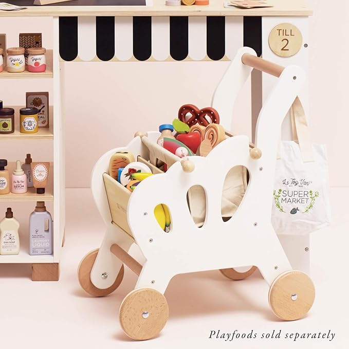 Le Toy Van - Educational Wooden Toy Role Play Grocery Store Shopping Trolley | Boys Or Girls Pretend Play Supermarket Playset - for Ages 3+