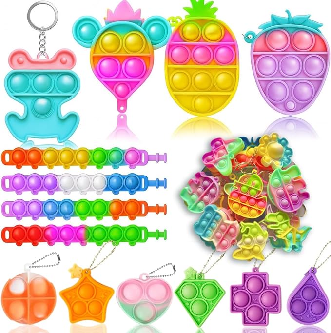 125 Pcs Party Favors Fidget Toys Pack, Randomly Selected Pop Sensory Set Gifts Stickers for Kids Adults Boy Girl Stocking Stuffers Autistic Bulk Goodie Bag Filler Treasure Box Classroom Prizes School