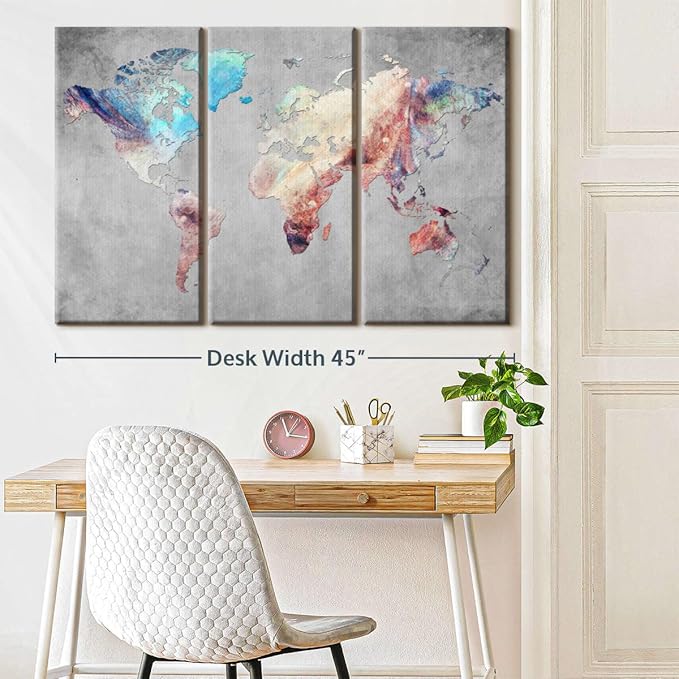ElephantStock Artistic Touch World Map Multi Piece Canvas - 3 Panel Wall Decor - Map of the World Art - Canvas for the Office and Home - 45" X 28"