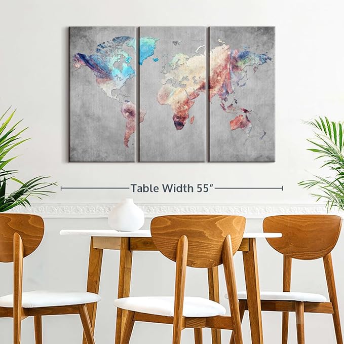 ElephantStock Artistic Touch World Map Multi Piece Canvas - 3 Panel Wall Decor - Map of the World Art - Canvas for the Office and Home - 50" X 32"
