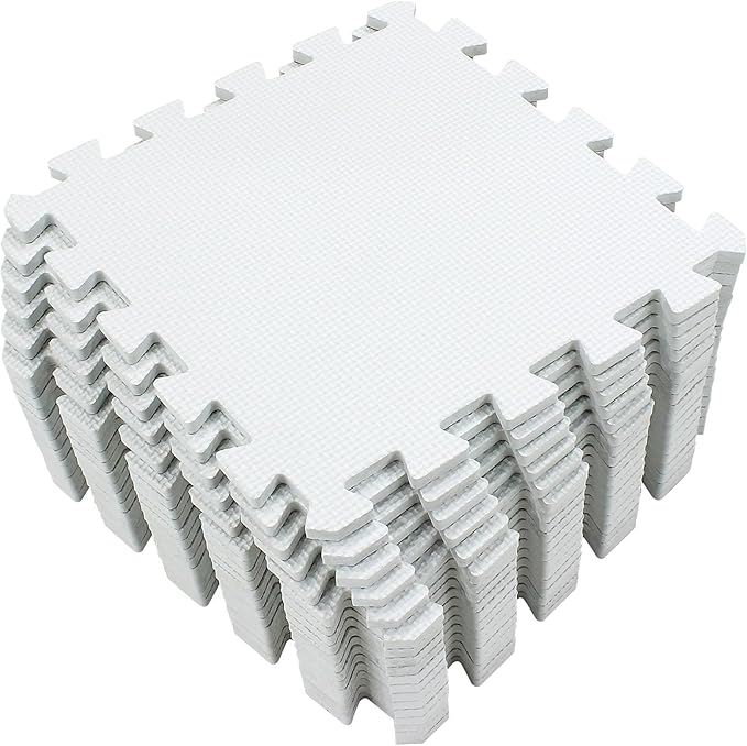 Yostrong® 18 Tiles Interlocking Puzzle Foam Baby Play Mat for Playing - EVA Babies Crawling Mat | Rubber Floor Work Out Mats for Home Gym. White. YOC-Ab18N