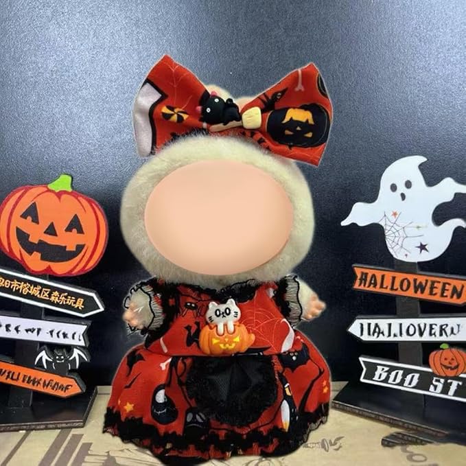 Halloween Doll Clothes for Labubu, Dolls Outfit Set for 17cm (6-6.7 inch) Dolls - Dress Up Set for Labubu Costumes & Accessories | Gift for Any Occasions | Doll Not Included (Halloween Bow)