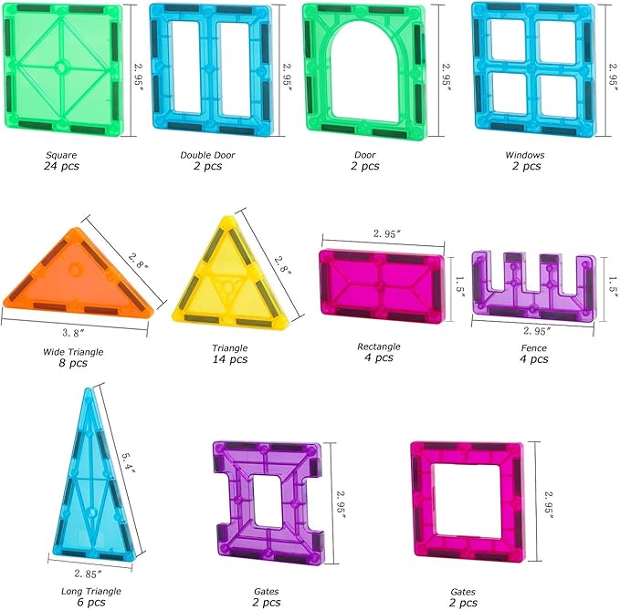 STEM Magnetic Tiles 70pcs, Montessori Sensory Building Blocks for Toddlers Ages 3+ Educational Construction Toys with Stacking Blocks, Creative Learning for Boys & Girls