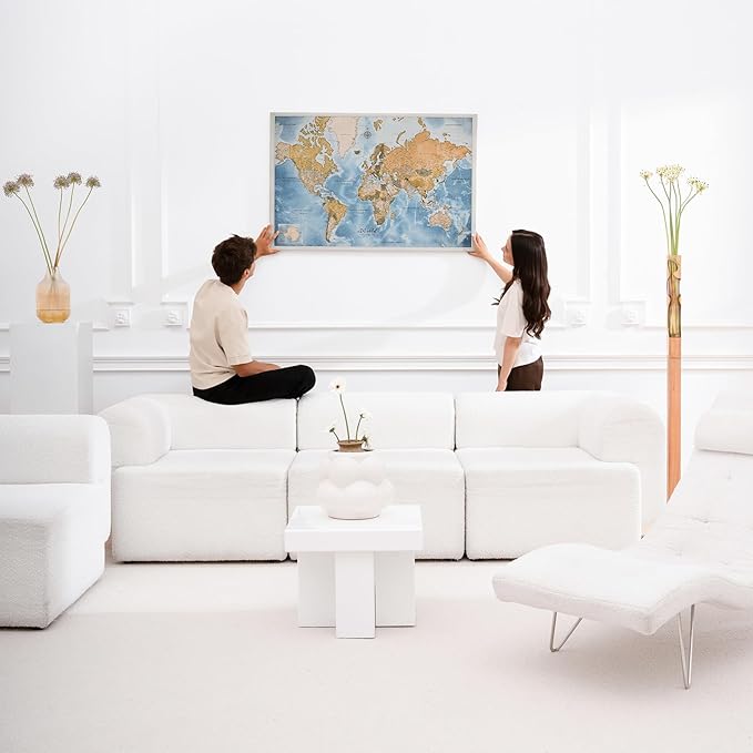 Canvas World Map with Cork Pin Board - English Lettering - Decorative Wall Decoration for All Rooms - Canvas Pictures with World Map Motif (150x100 cm, Pattern 15)