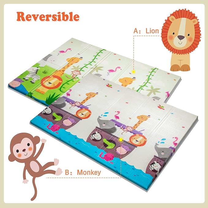 UANLAUO Foldable Baby Play Mat, Extra Large Waterproof Activity Playmats for Babies,Toddlers, Infants, Play & Tummy Time, Foam Baby Mat for Floor with Travel Bag