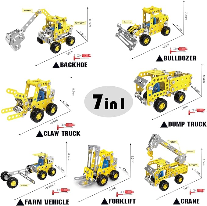 7 in 1 STEM Toys,Creative Set for Boys Age 8-12,Learning Engineering Kids Building Blocks Model Kits,Metal Construction Toys for Kids 8 9 10 11 12+ Year Old(180PCS No Motor)