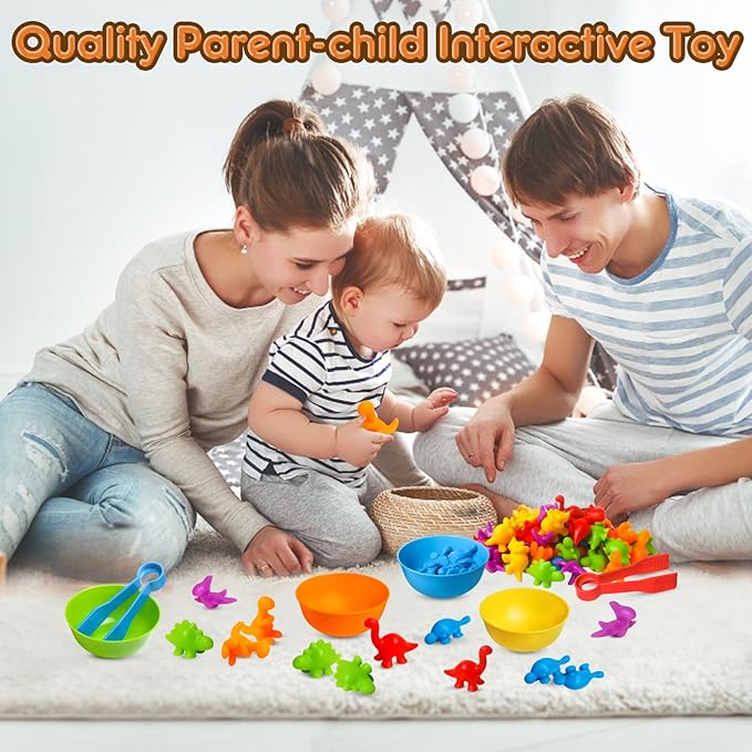 Counting Dinosaur Toys Matching Games with Sorting Bowls Sorting Toy for Toddlers Preschool Learning Activities for Math Color Sensory Montessori Fine Motor Skills for 3 4 5 Years Old Boys Girls
