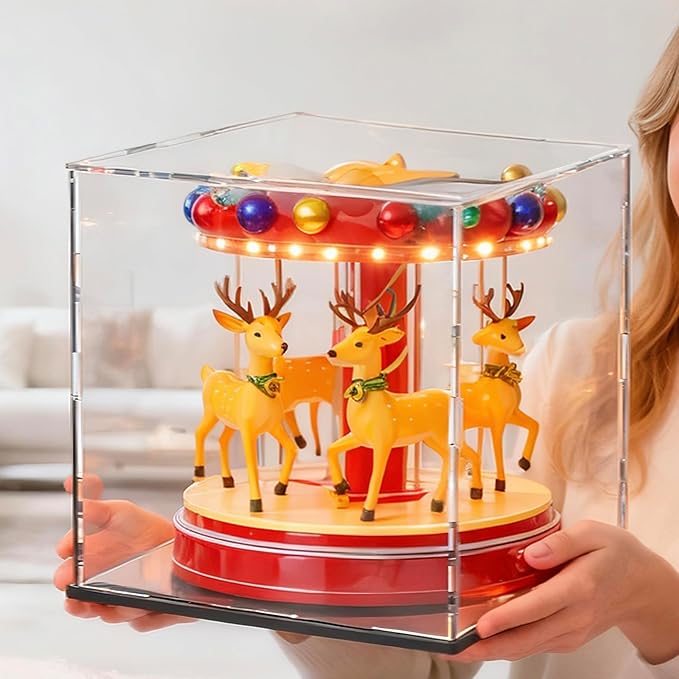 8 Inch Acrylic Case for Display, Clear Display Acrylic Box for Collectibles, Alternative Glass Case with Matt Black Stand for Display Action Figures
