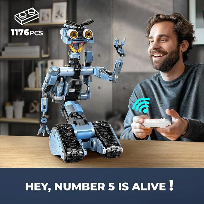 iATOM 1176 Pieces Johnny 5 Robot Building Set with Remote Control - Rechargeable, Tech Movie Robotic Figure Model Kit for Adults, Gift for Halloween & Chirstmas