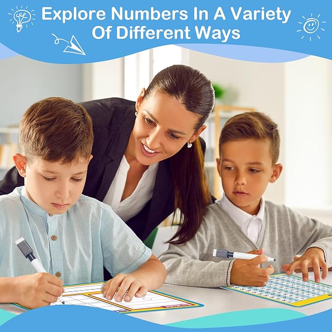 Aizweb 12 Pack Dry Erase Board Card,9" x 12" Small Whiteboard Number Line 120 Numbers Chart Ten Frame,Math Manipulatives Addition Subtraction Game for Student Classroom Must Haves Teacher Supplies