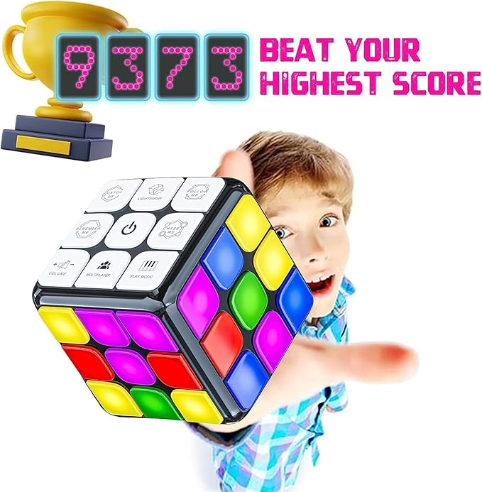 Skywin Light Up Rubix Cube, Puzzle STEM Memory Game Cube for Kids - 7 Game Modes Interactive Toy for Family Fun and Skill Development, Memory Gamecube for Brain Hands and Eyes Coordination (Black)
