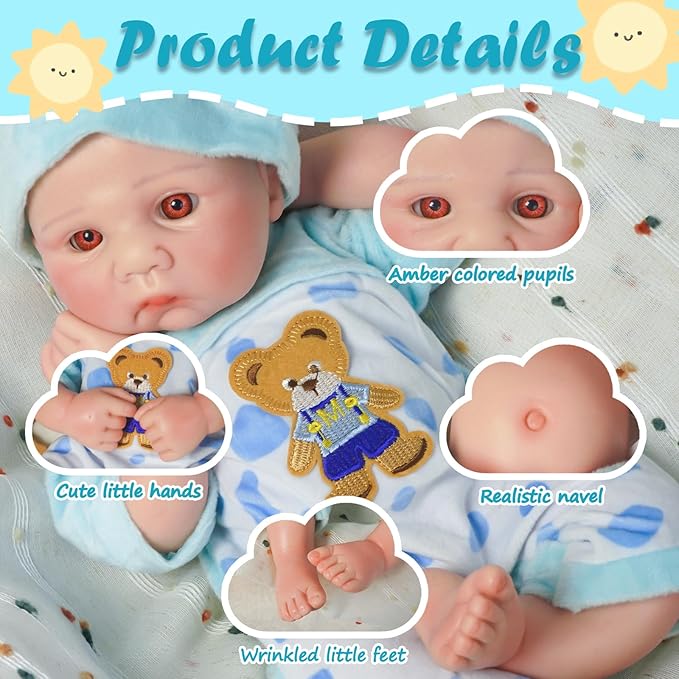 Reborn Baby Dolls Silicone Full Body 15.4in Weighted Real Life Open-Eyes Boy Dolls Lifelike Newborn Baby Soft Body Flexible Limbs Not Vinyl
