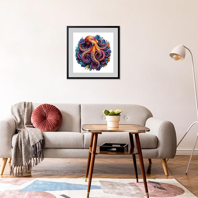 Wooden Jigsaw Puzzle 500 Pieces for Adults - Vibrant Colorful Octopus Art Puzzle, Challenging Family Leisure Game, Unique Home Decor & Gift Idea