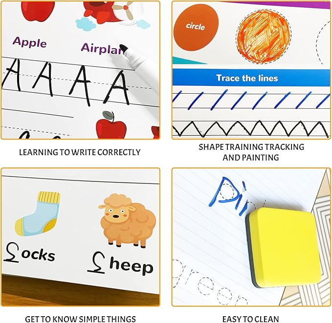 Handwriting Practice Book for Kids, Toddler Preschool Learning Activity for 3 4 5 Year Old, Kindergarten Educational Toys, Montessori Toys Learn Number Letters/ Shapes/ Animal/ Sight Words Workbook