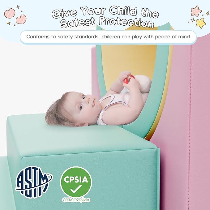 TOLEAD Tunnel/Ramps Foam Climber, Climb & Crawl Foam Activity Play Set for Toddlers and Kids, Safe Indoor Crawling Gym Equipment for,Infant,Baby Waterproof Easy to Clean (Pink)